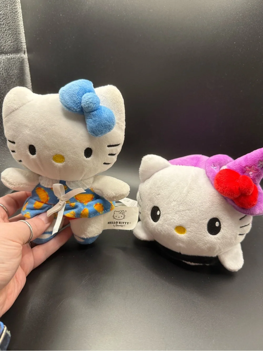 Hello Kitty Plush Pair — White & Black with Blue and Red Bows
